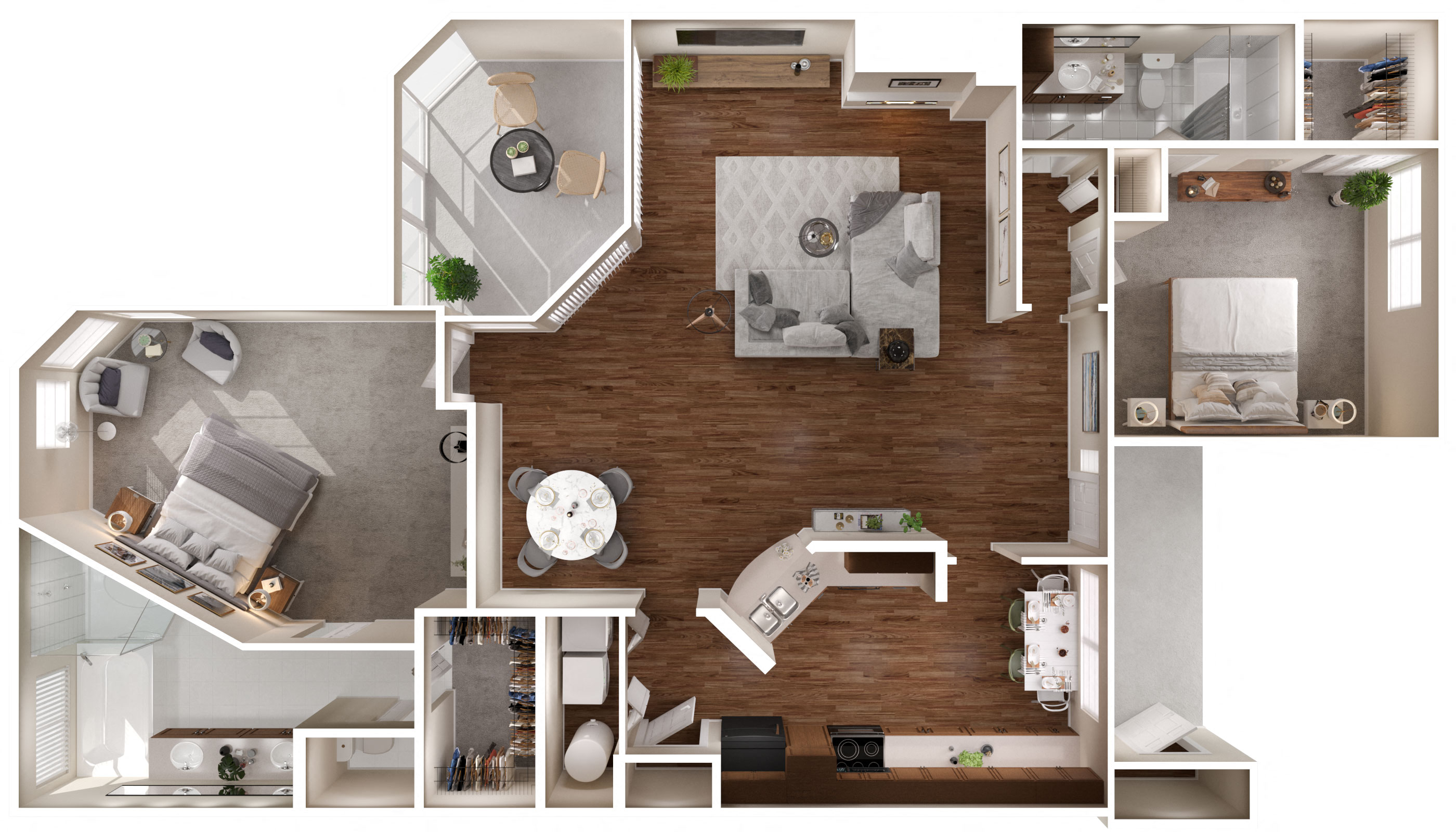 Floor plan for 2 beds, 2 baths, 1522 sqft